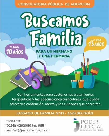 Adopci&oacute;n: se convoca a familias de todo el pa&iacute;s que deseen vincularse con una preadolescente de 13 a&ntilde;os y un ni&ntilde;o de 10
